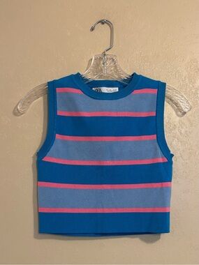 NWOT Zara Striped Knit Cropped Sweater Vest sz L